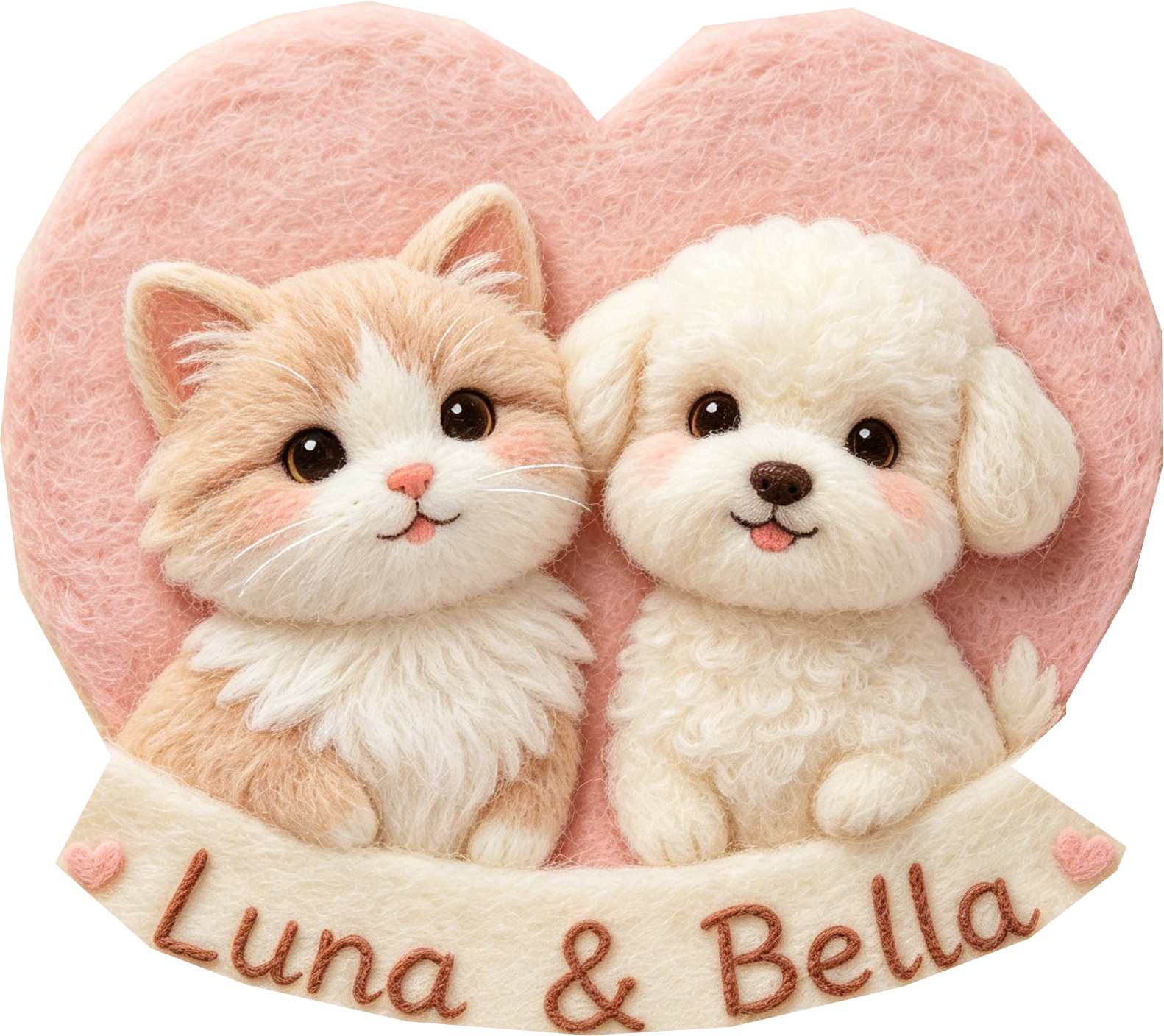 Custom Wool Felt Pet Portraits From Photo | Handmade Personalized Dog & Cat Art | Luna & Bella